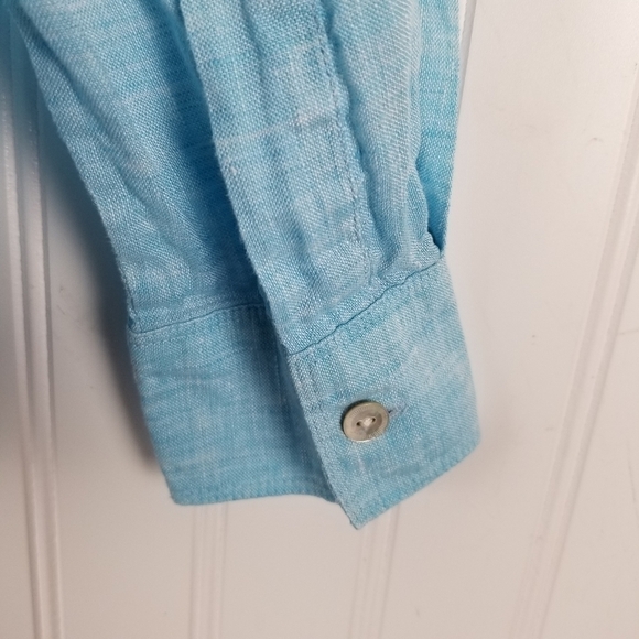 Saks Fifth Avenue 100% Linen Button Front Shirt Blue Womens Size Small - Picture 6 of 10